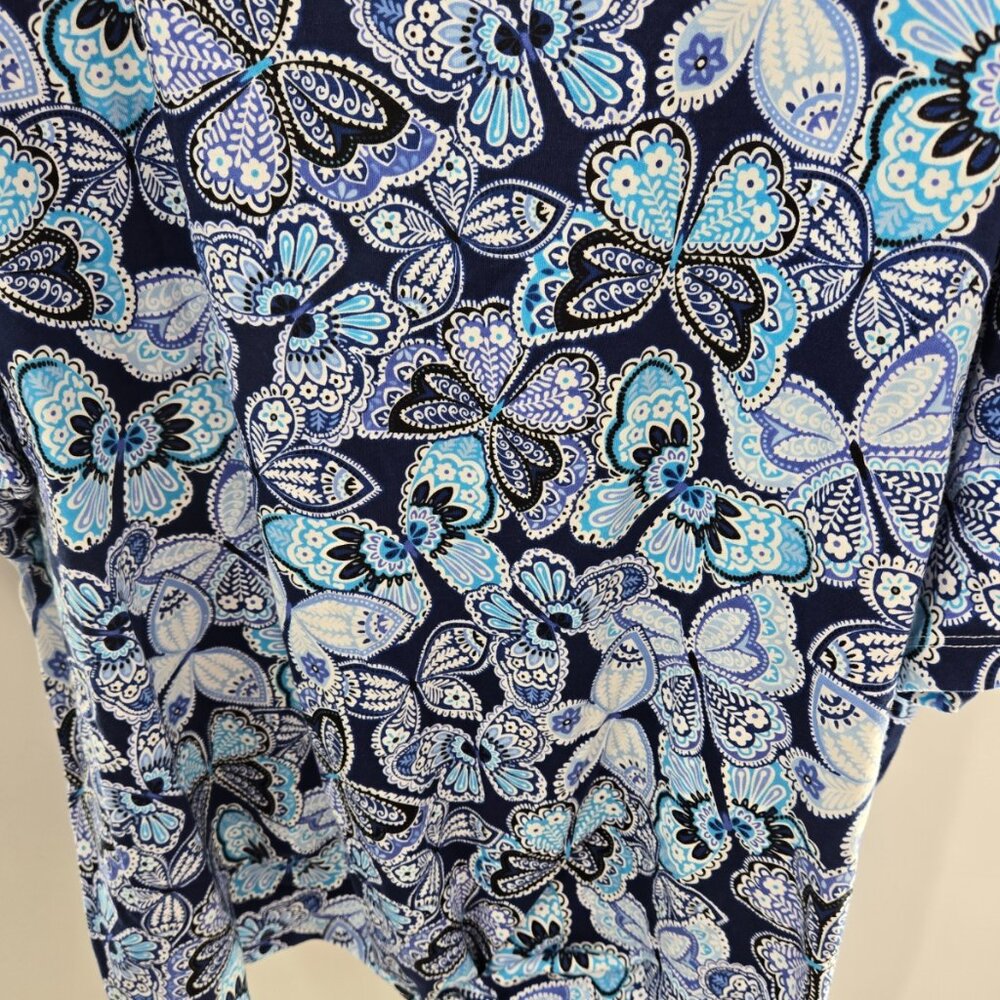 Quacker Factory By Jeanne Bice Blue Butterfly Embellished Rhinestones Top 3x - Picture 4 of 12
